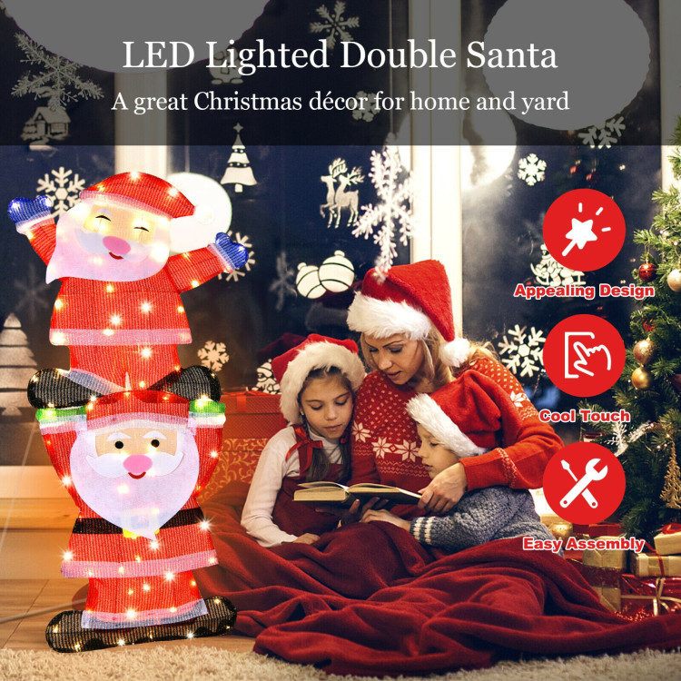 LED Double Santa Yard Christmas Decoration with String Lights and StakesCostway Gallery View 3 of 10