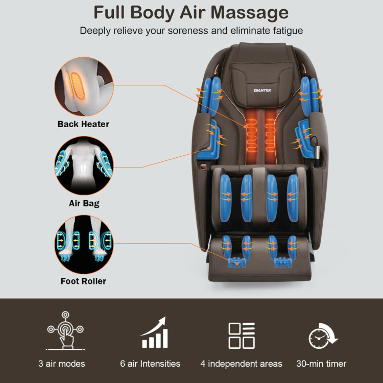 Full Body Zero Gravity Massage Chair with SL Track Heat Installation-free-BrownCostway Gallery View 3 of 11