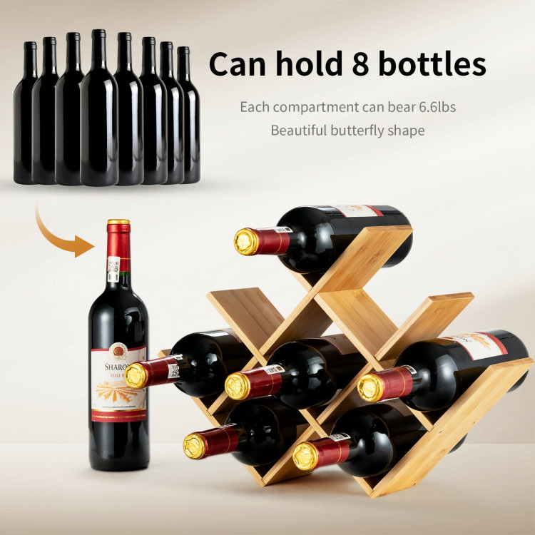 8-Bottle Freestanding Bamboo Wine Rack with Solid Structure-NaturalCostway Gallery View 3 of 10
