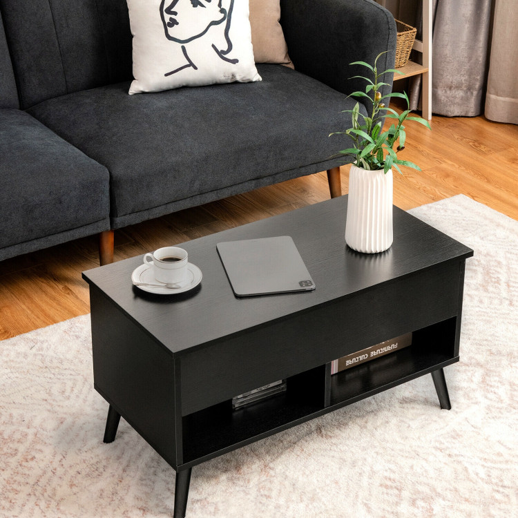 31.5 Inch Lift Top Coffee Table with Hidden Compartment and 2 Storage Shelves-BlackCostway Gallery View 6 of 12