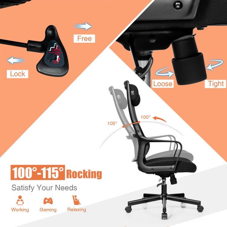 Adjustable Mesh Office Chair with Heating Support Headrest-BlackCostway Gallery View 5 of 10
