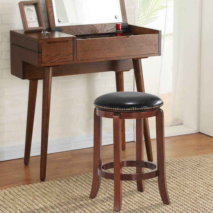 360 Degree Swivel Wooden Backless Bar Stool with Foot Rest and Cushioned Seat-24 inchesCostway Gallery View 6 of 9