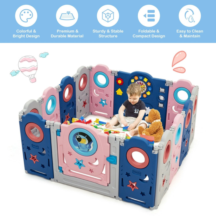 14-Panel Foldable Baby Playpen Kids Safety Play Center with Lockable GateCostway Gallery View 5 of 12