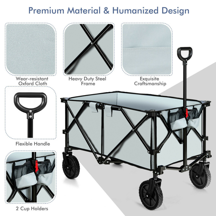 Outdoor Folding Wagon Cart with Adjustable Handle and Universal Wheels-GrayCostway Gallery View 10 of 10