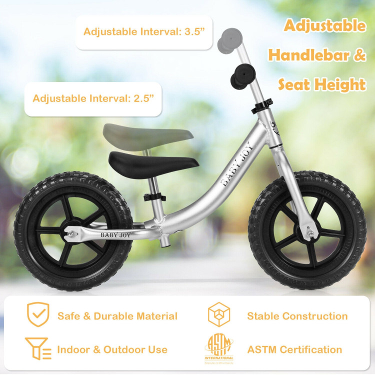 Aluminum Adjustable No Pedal Balance Bike for Kids-BlackCostway Gallery View 6 of 10