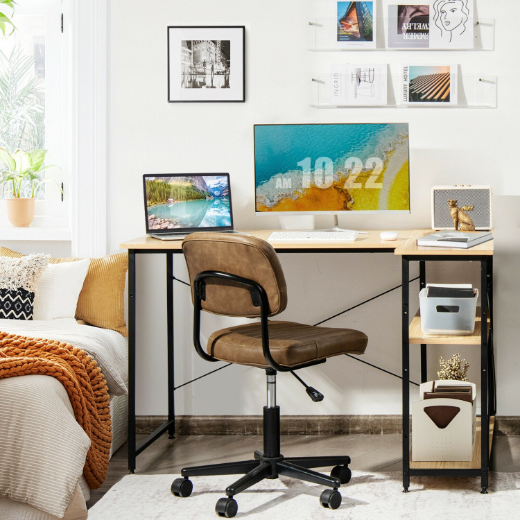 48 Inch Reversible L Shaped Computer Desk with Adjustable Shelf-NaturalCostway Gallery View 1 of 11