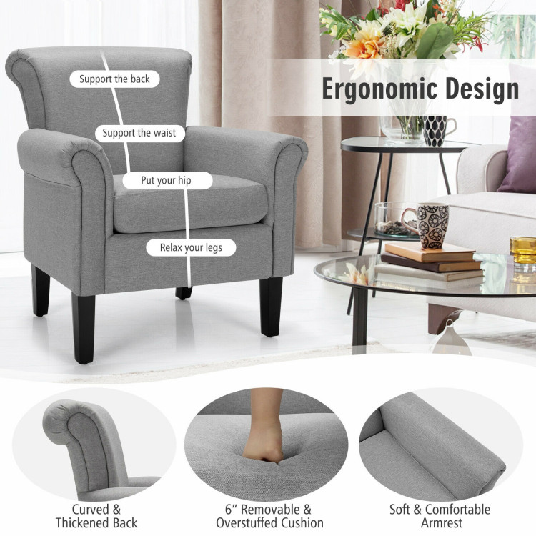 Upholstered Fabric Accent Chair with Adjustable Foot Pads-Light GrayCostway Gallery View 3 of 9