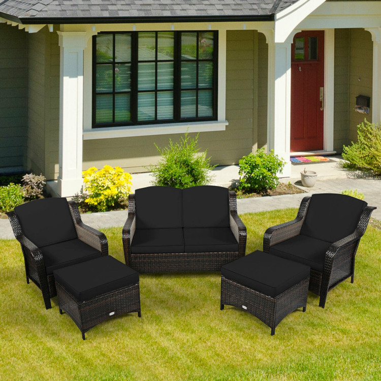 5 Pieces Patio Rattan Sofa Set with Cushion and Ottoman-BlackCostway Gallery View 1 of 12