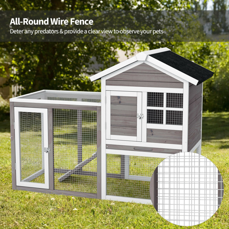 2-Story Wooden Rabbit Hutch with Running Area-GrayCostway Gallery View 9 of 10