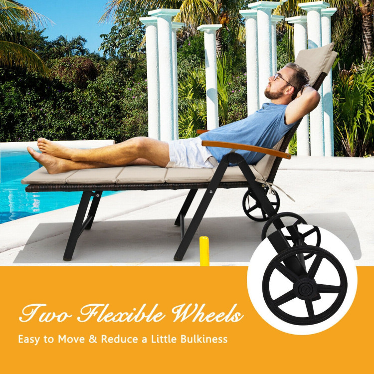 Outdoor Chaise Lounge Chair Rattan Lounger Recliner Chair-BeigeCostway Gallery View 2 of 10
