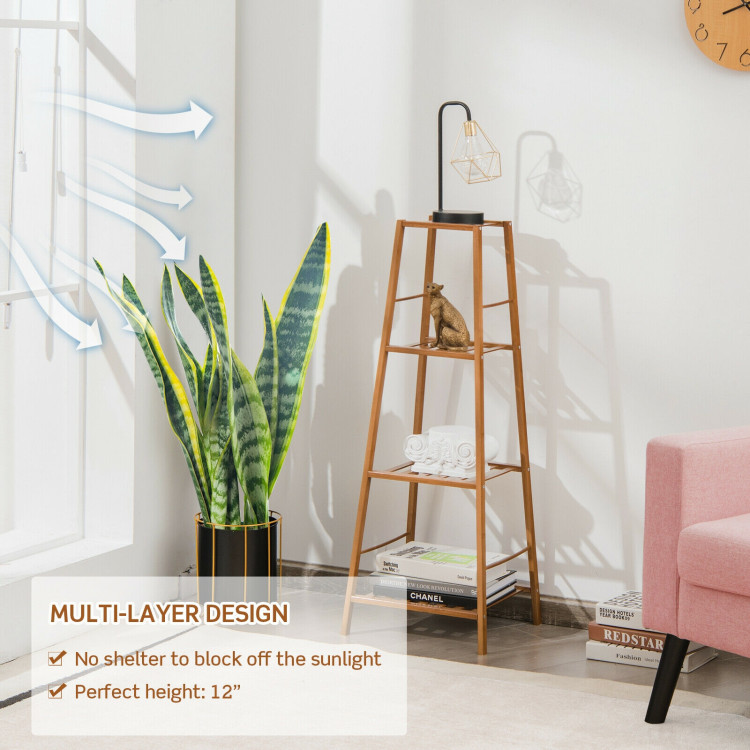 4-Potted Bamboo Tall Plant Holder Stand-BrownCostway Gallery View 8 of 10