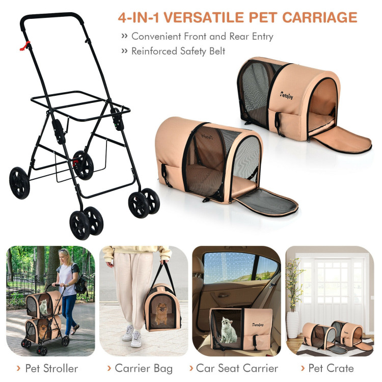 4-in-1 Double Pet Stroller with Detachable Carrier and Travel Carriage-BeigeCostway Gallery View 3 of 9