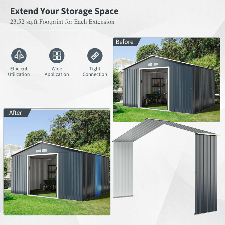 Outdoor Storage Shed Extension Kit for 11.2 Feet Shed-GrayCostway Gallery View 3 of 6