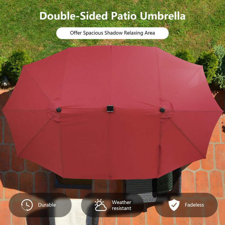 15 Ft Patio LED Crank Solar Powered 36 Lights  Umbrella without Weight Base-Dark RedCostway Gallery View 5 of 11