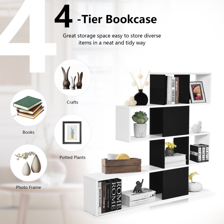 5-Tier Bookshelf Corner Ladder Bookcase with Storage Rack-Black & WhiteCostway Gallery View 5 of 10