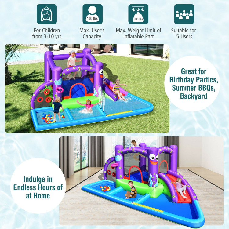 Inflatable Water Slide Park with Splash Pool and 750W BlowerCostway Gallery View 2 of 10