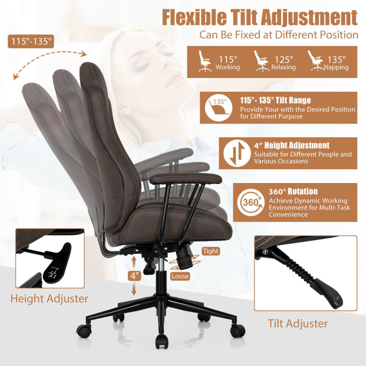 High Adjustable Back Executive Office Chair with Armrest-BrownCostway Gallery View 5 of 12