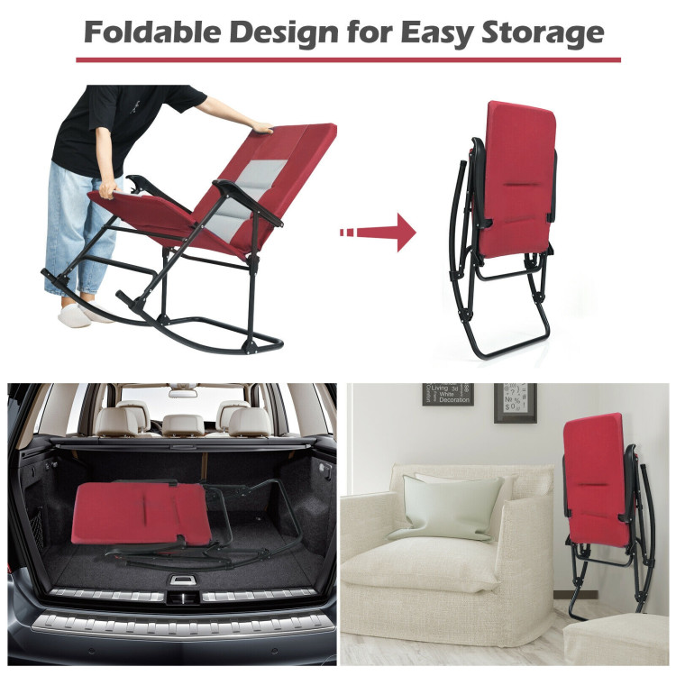 Foldable Rocking Padded Portable Camping Chair with Backrest and Armrest -RedCostway Gallery View 5 of 11
