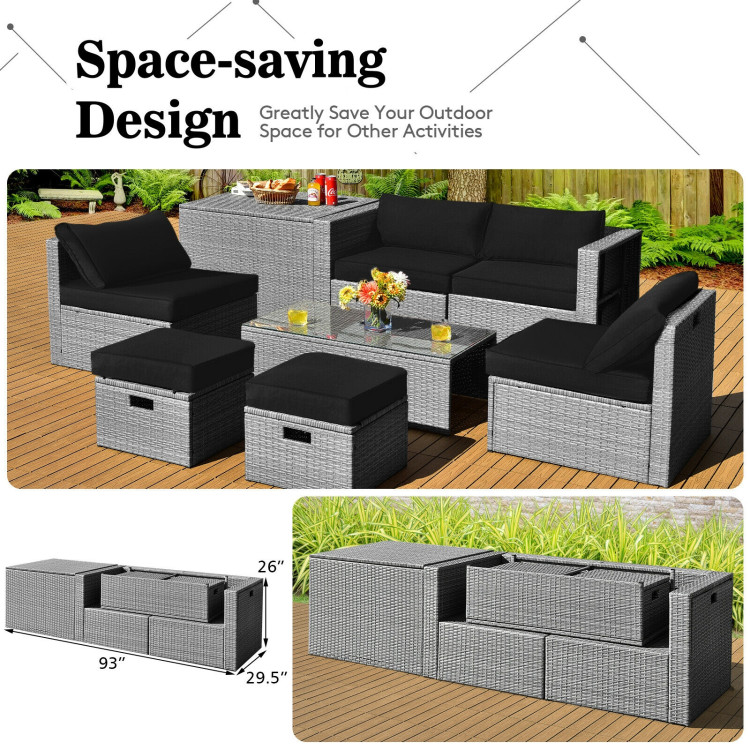 8 Pieces Patio Rattan Furniture Set with Storage Waterproof Cover and Cushion-BlackCostway Gallery View 2 of 11