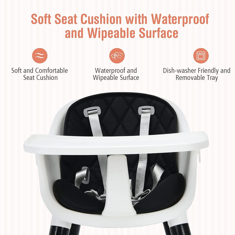 3-In-1 Adjustable Baby High Chair with Soft Seat Cushion for Toddlers-BlackCostway Gallery View 5 of 8