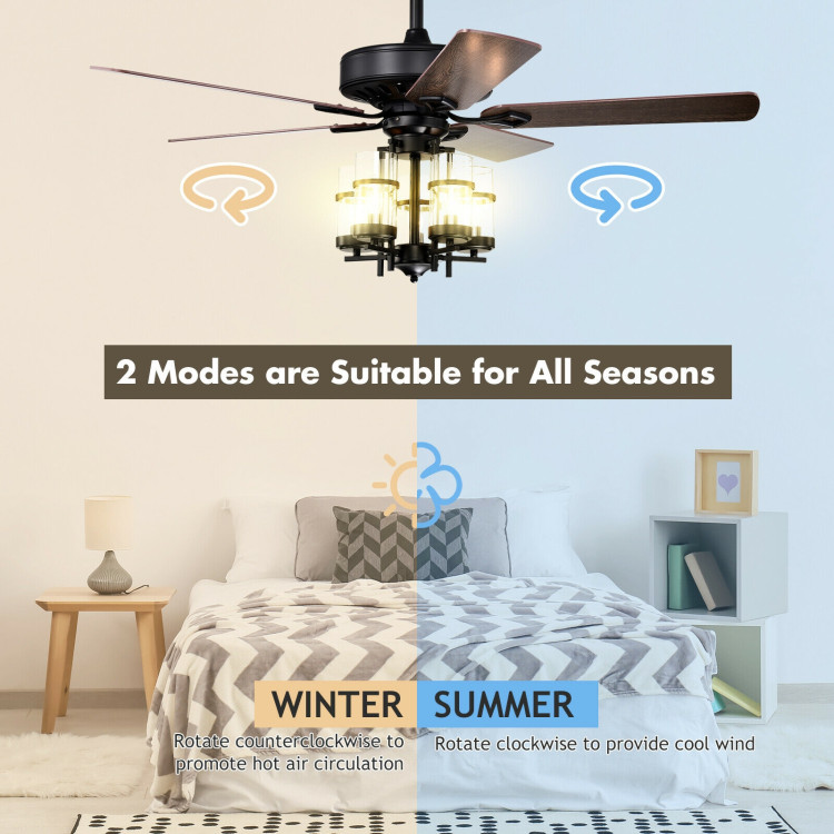 50 Inch Noiseless Ceiling Fan Light with Explosion-proof Glass Lampshades-BlackCostway Gallery View 5 of 11
