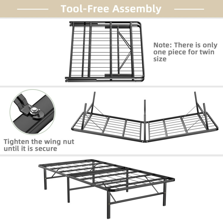 Twin/Full/Queen Size Foldable Metal Platform Bed with Tool-Free Assembly-Twin sizeCostway Gallery View 5 of 11