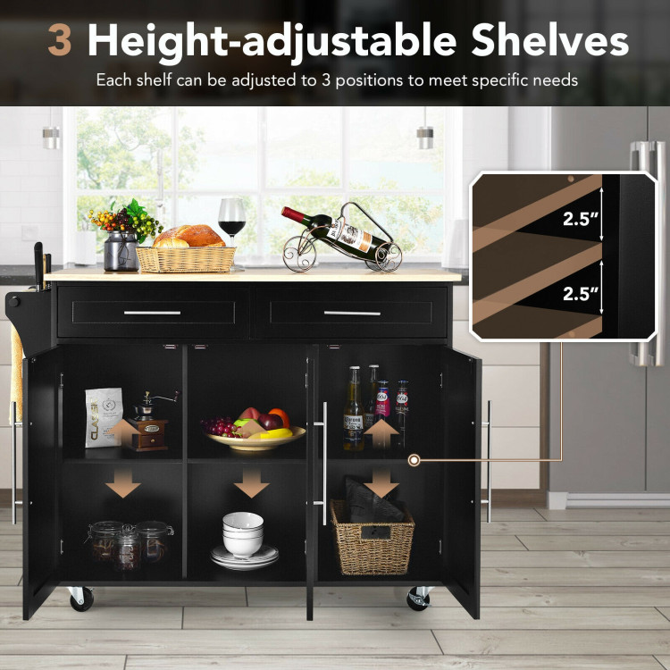 Kitchen Island Trolley Wood Top Rolling Storage Cabinet Cart with Knife Block-BlackCostway Gallery View 9 of 12