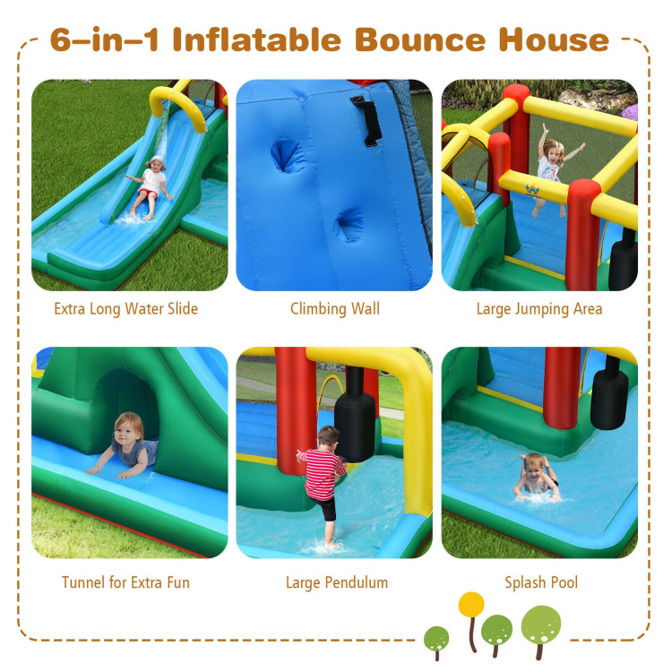 Inflatable Water Slide Climbing Bounce House with Tunnel and BlowerCostway Gallery View 10 of 12