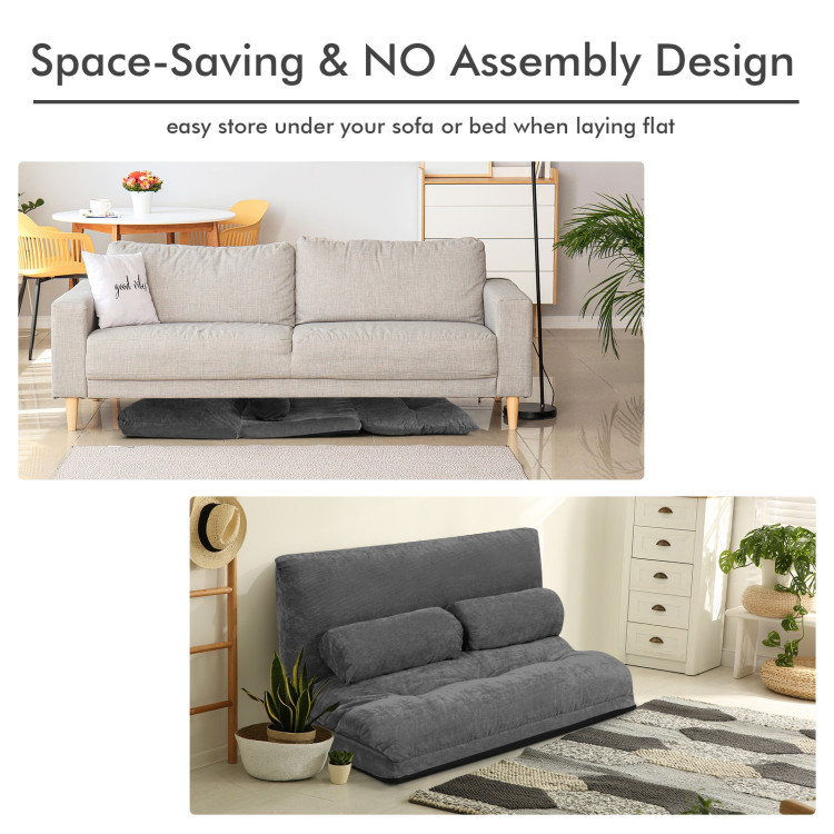 6-Position Adjustable Sleeper Lounge Couch with 2 Pillows-Gray - Gallery View 8 of 10