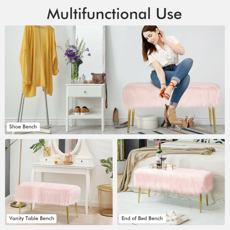 Upholstered Faux Fur Vanity Stool with Golden Legs for Makeup Room-PinkCostway Gallery View 2 of 10