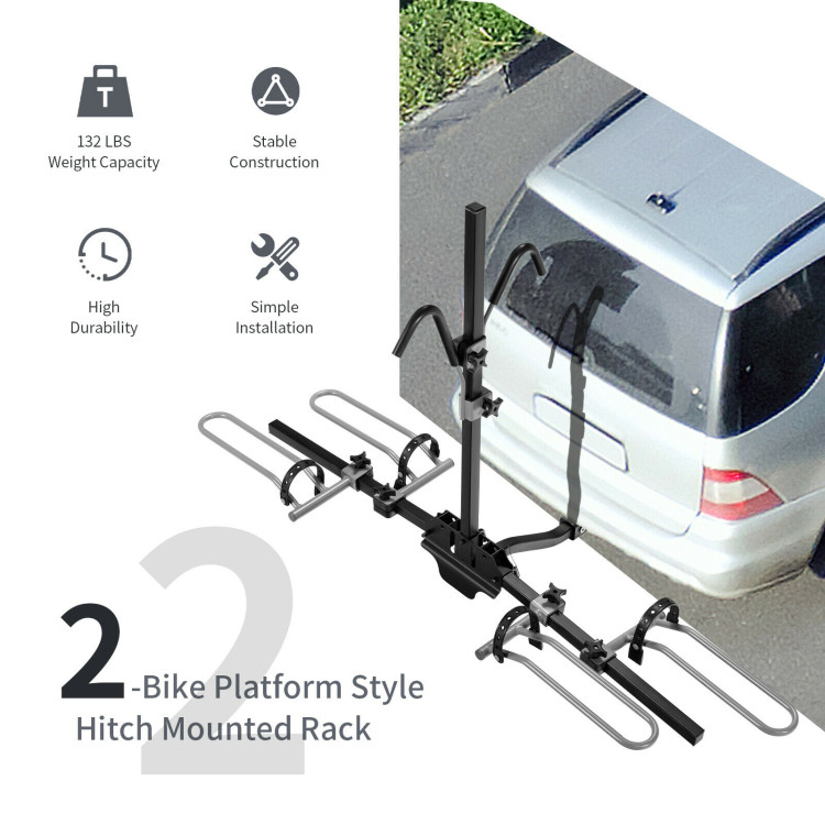 2-Bike Hitch Mount Bike Rack for 1-1/4 Inch or 2 Inch Receiver-BlackCostway Gallery View 5 of 11