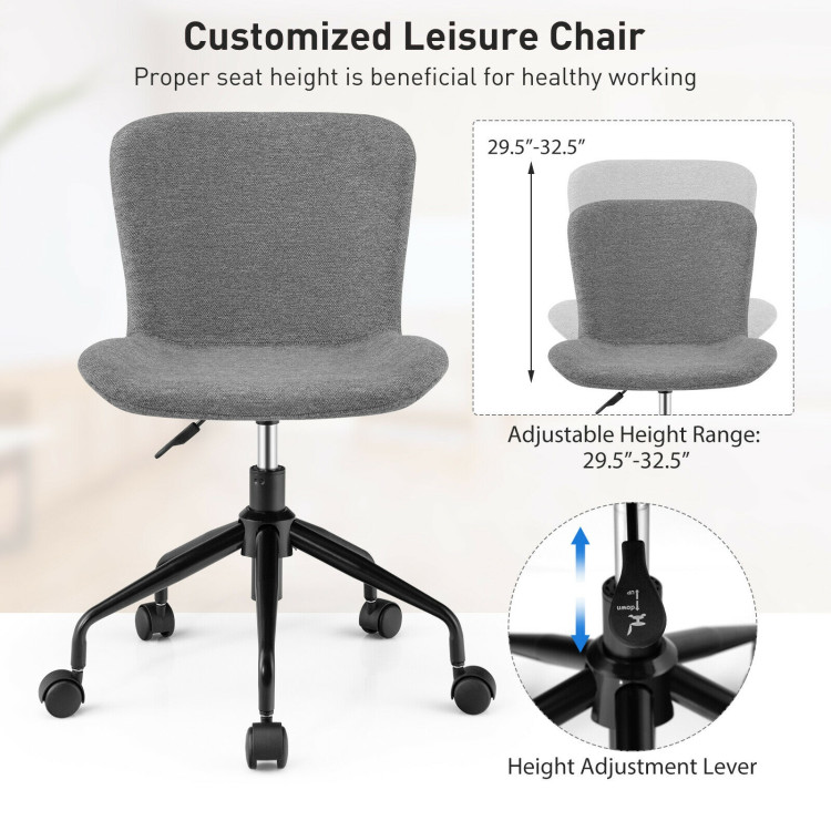 Mid Back Armless Office Chair Adjustable Swivel Linen Task Chair-GrayCostway Gallery View 5 of 10