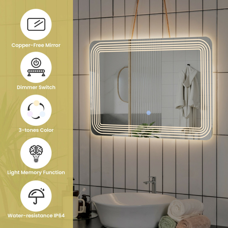 LED Bathroom Vanity Wall-Mount Mirror with Touch ButtonCostway Gallery View 3 of 12
