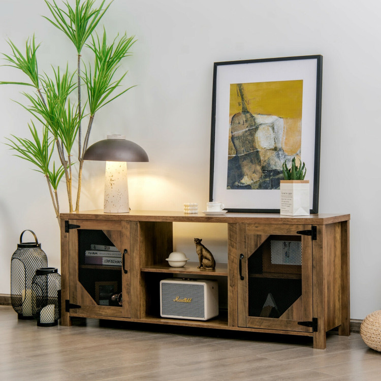 TV Stand for TVs up to 65-Inch with 2 Metal Mesh Doors and Ad-Rustic BrownCostway Gallery View 8 of 11