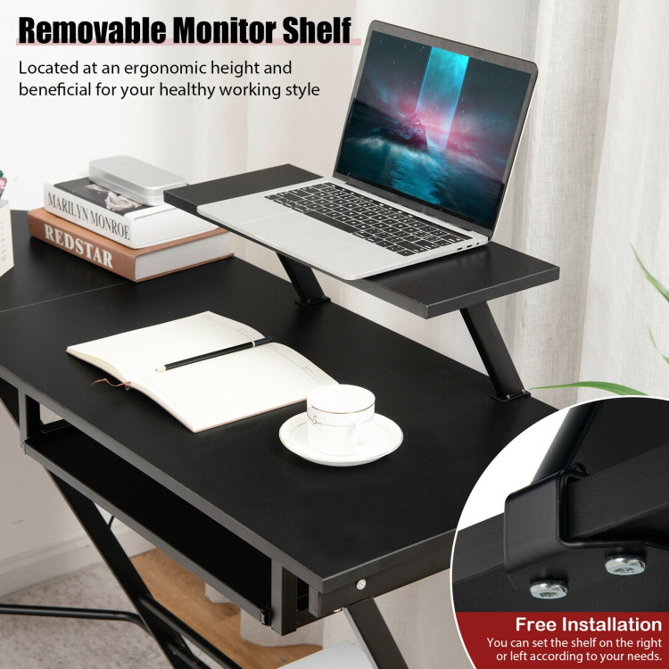 L Shaped Computer Desk Home Office Workstation with Movable Monitor Stand-BlackCostway Gallery View 10 of 11