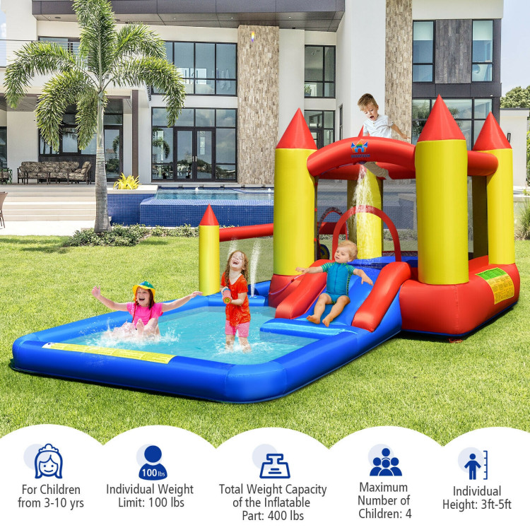 Inflatable Water Slide Castle Kids Bounce House with 480W BlowerCostway Gallery View 2 of 12