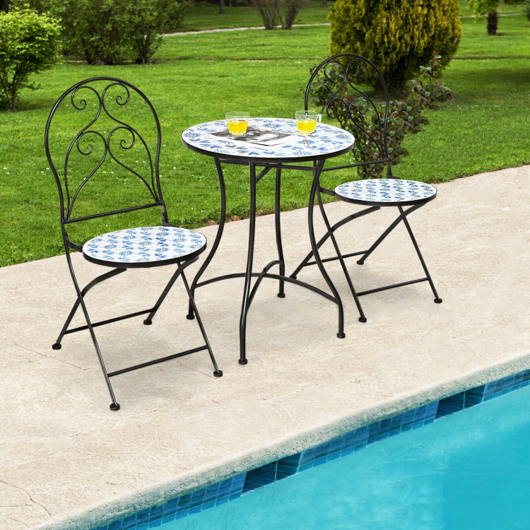 2 Pieces Patio Folding Mosaic Bistro Chairs with Blue Floral PatternCostway Gallery View 6 of 10