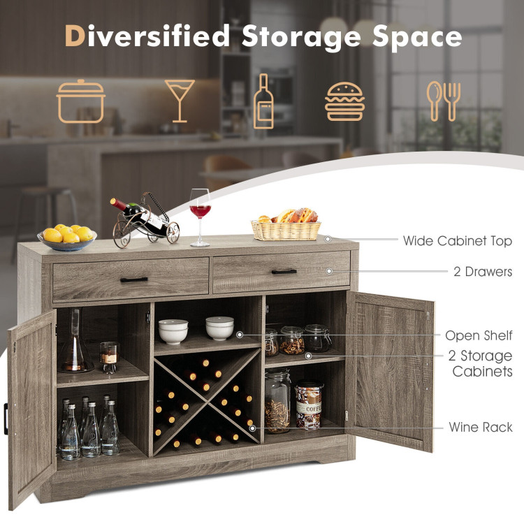 Wooden Buffet Cabinet with 2 Large Storage Drawers and Detachable Wine RackCostway Gallery View 2 of 10