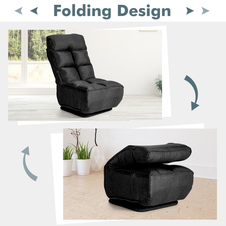 360-Degree Swivel Folding Floor Chair with 6 Adjustable Positions-BlackCostway Gallery View 10 of 12