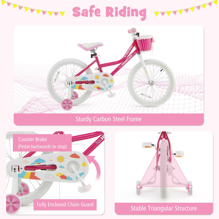 Kids Bicycle 18 Inch Toddler and Kids Bike with Training Wheels for 6-8 Year Old Kids-PinkCostway Gallery View 6 of 10
