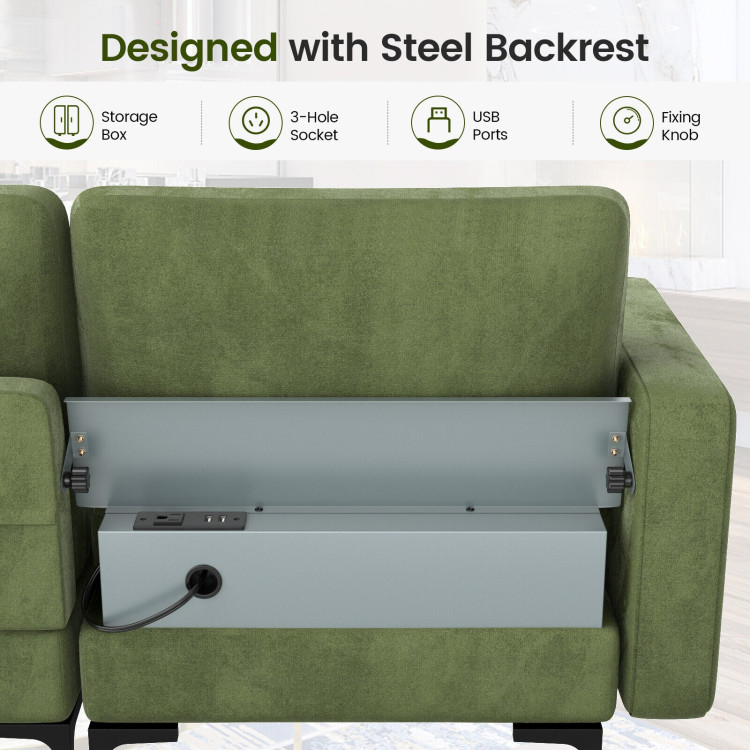 3-Seat Sofa Sectional with Side Storage Pocket and Metal Leg-Army GreenCostway Gallery View 6 of 12