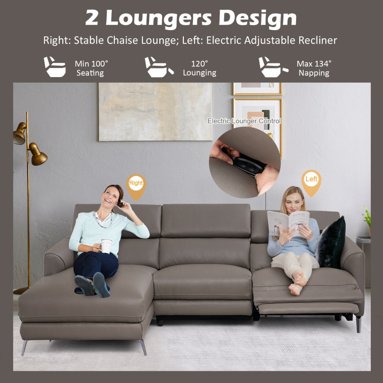 Leather Air Power Reclining Sectional Sofa with Adjustable Headrests-GrayCostway Gallery View 3 of 10