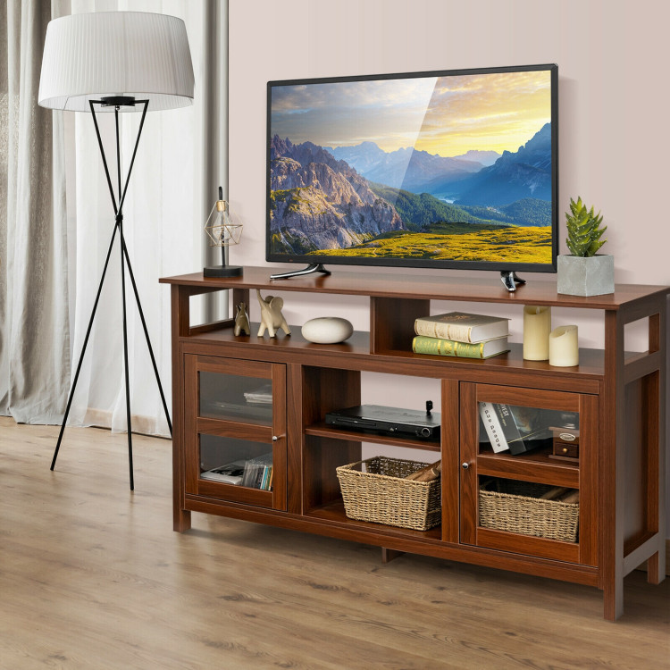 58 Inch TV Stand Entertainment Console Center with 2 Cabinets-WalnutCostway Gallery View 6 of 12