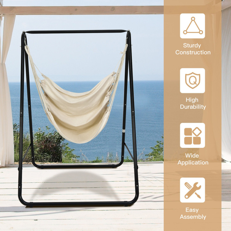 Hanging Padded Hammock Chair with Stand and Heavy Duty Steel-BeigeCostway Gallery View 3 of 10