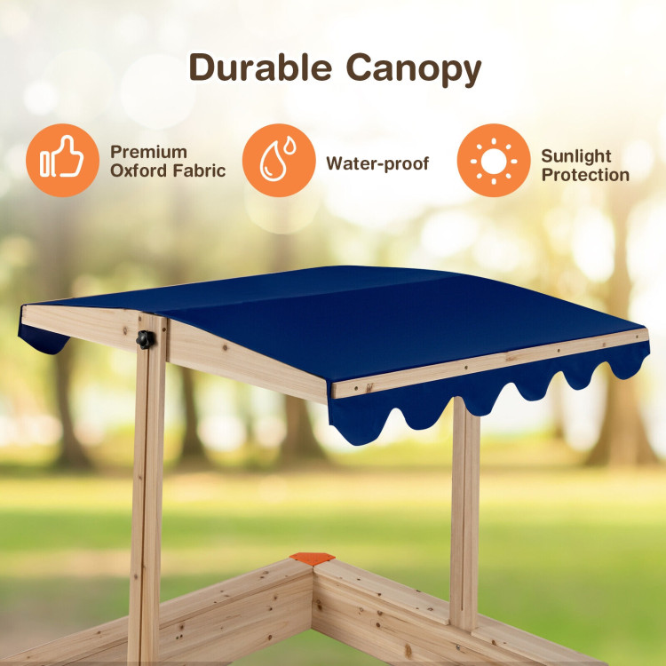Kids Wooden Sandbox with Height Adjustable and Rotatable Canopy Outdoor PlaysetCostway Gallery View 3 of 12
