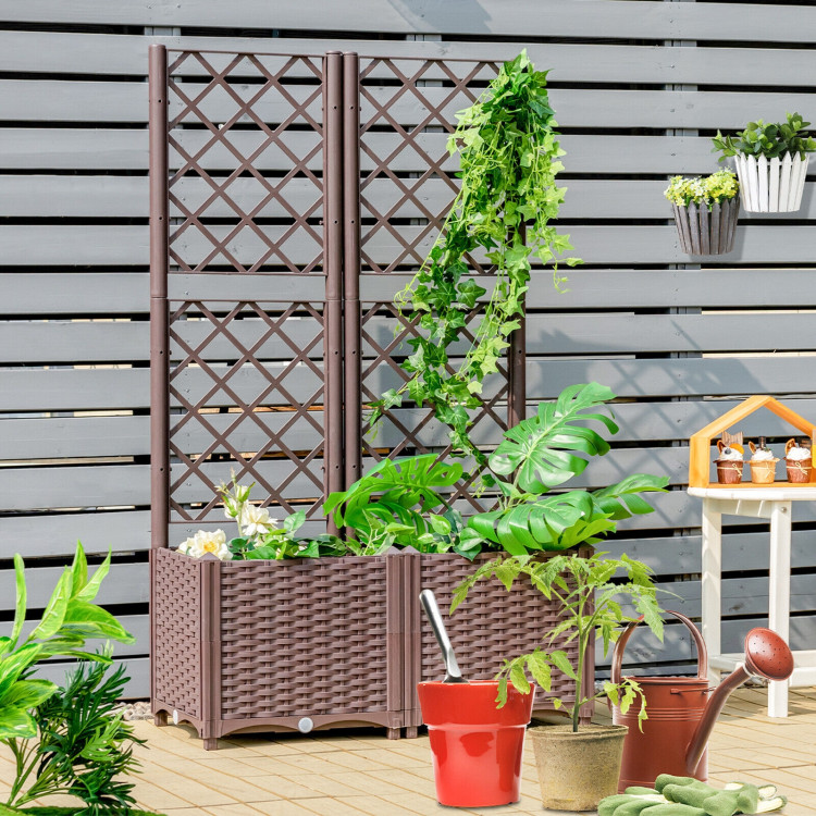 Raised Garden Bed with Trellis Planter Box for Climbing Plants-BrownCostway Gallery View 2 of 9