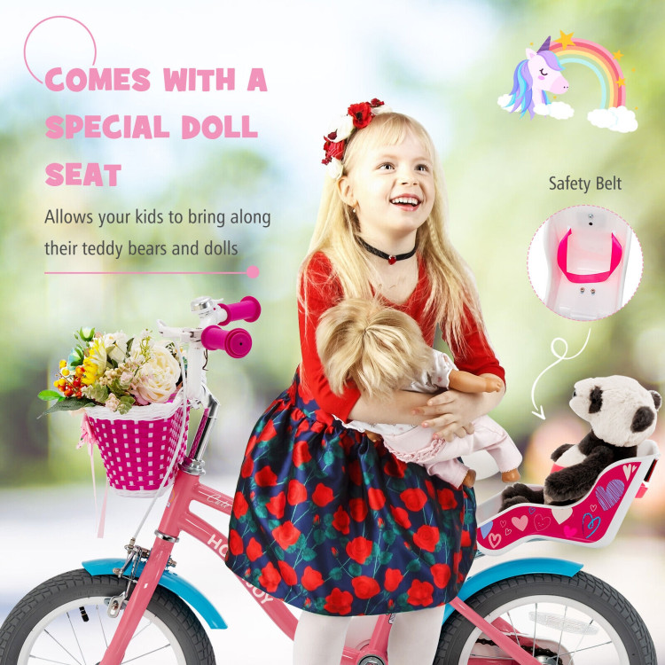 Kids Bicycle with Training Wheels and Basket for Boys and Girls Age 3-9 Years-14"Costway Gallery View 3 of 11