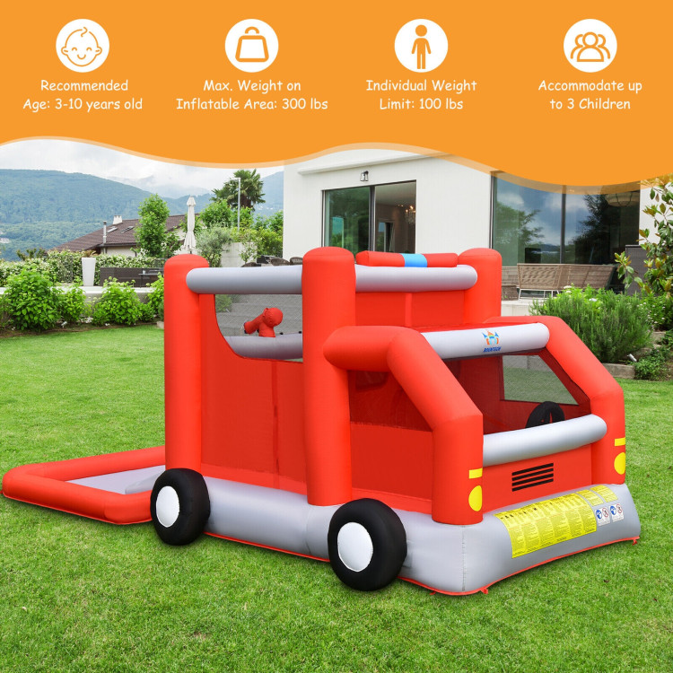 Fire Truck Themed Inflatable Castle Water Park Kids Bounce House with 480W BlowerCostway Gallery View 10 of 12