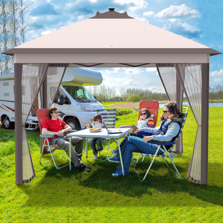 11 x 11 Feet Portable Outdoor Patio Folding Gazebo with Led Lights -BeigeCostway Gallery View 7 of 11