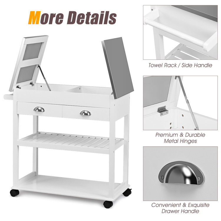Stainless Steel Mobile Kitchen Trolley Cart With Drawers & Casters-WhiteCostway Gallery View 5 of 10